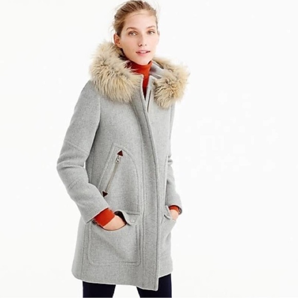 J. Crew Italian Stadium Cloth Wool Coat Gray Heather Dusk Hooded Sz 18/20 - Picture 1 of 14